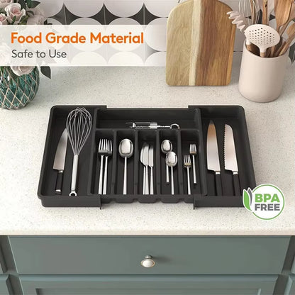 Expandable Utensil Tray Silverware Spoon Organizer Drawer Cover Adjustable Cutlery Tray Drawer Organizer Kitchen