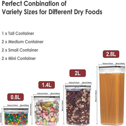 Kitchen 7Pcs Food Containers Set BPA Free Plastic Airtight Storage Box with 10Stickers and Pen