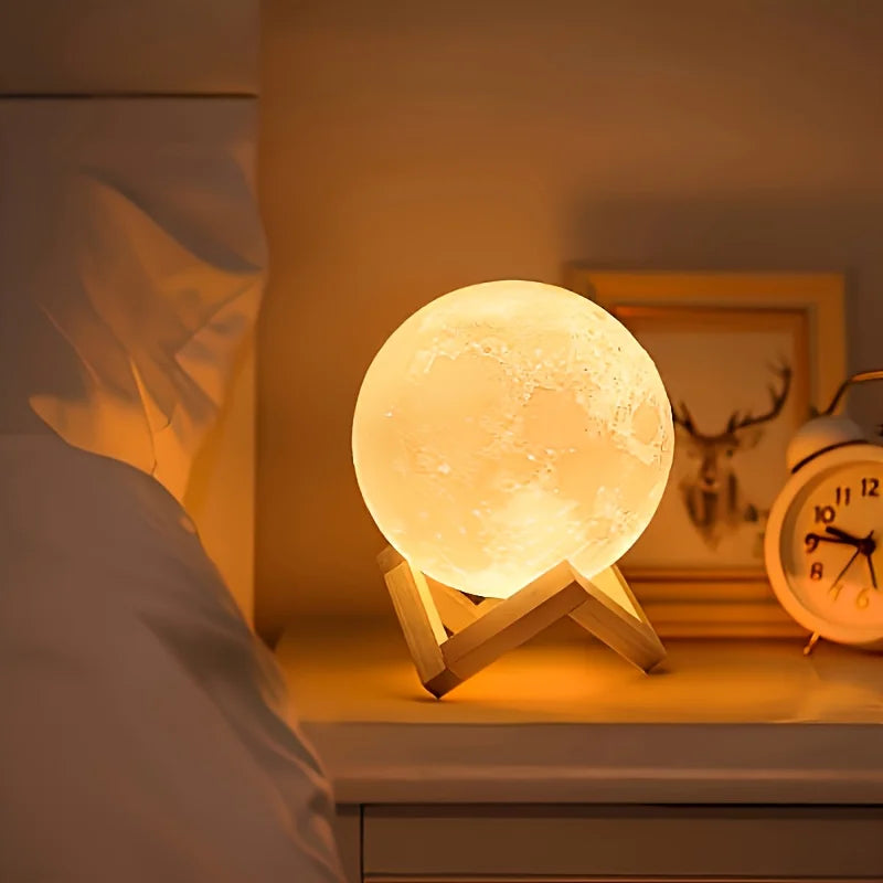 Cheng Rong LED Moon Lamp with Stand - Warm Glow, Adjustable Brightness, Battery-Powered, Ideal for Birthday, Halloween