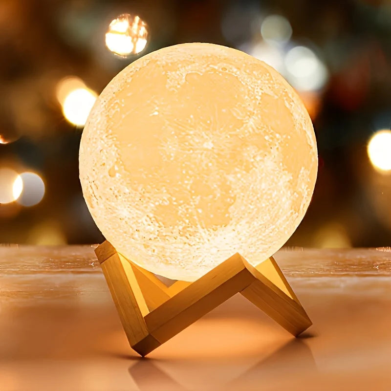 Cheng Rong LED Moon Lamp with Stand - Warm Glow, Adjustable Brightness, Battery-Powered, Ideal for Birthday, Halloween