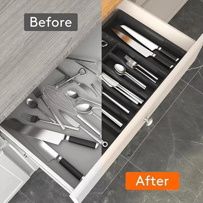 Expandable Utensil Tray Silverware Spoon Organizer Drawer Cover Adjustable Cutlery Tray Drawer Organizer Kitchen
